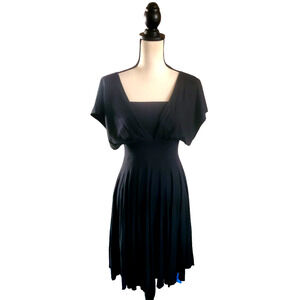 White House Black Market Black Knit Square Neck Full Skirt Knee Length Dress 4